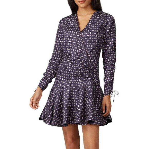 Jonathan Simkhai  Scarf Print Ruffle Dress Blue Wrap 22 - Picture 1 of 15